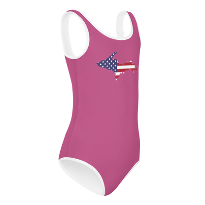 Michigan Upper Peninsula Toddler Swimsuit (w/ UP USA Flag) | Apple Blossom Pink