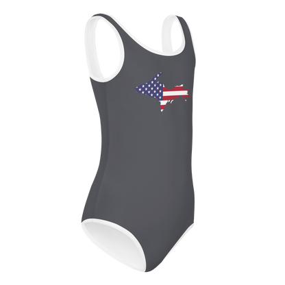 Michigan Upper Peninsula Toddler Swimsuit (w/ UP USA Flag) | Iron Ore Grey