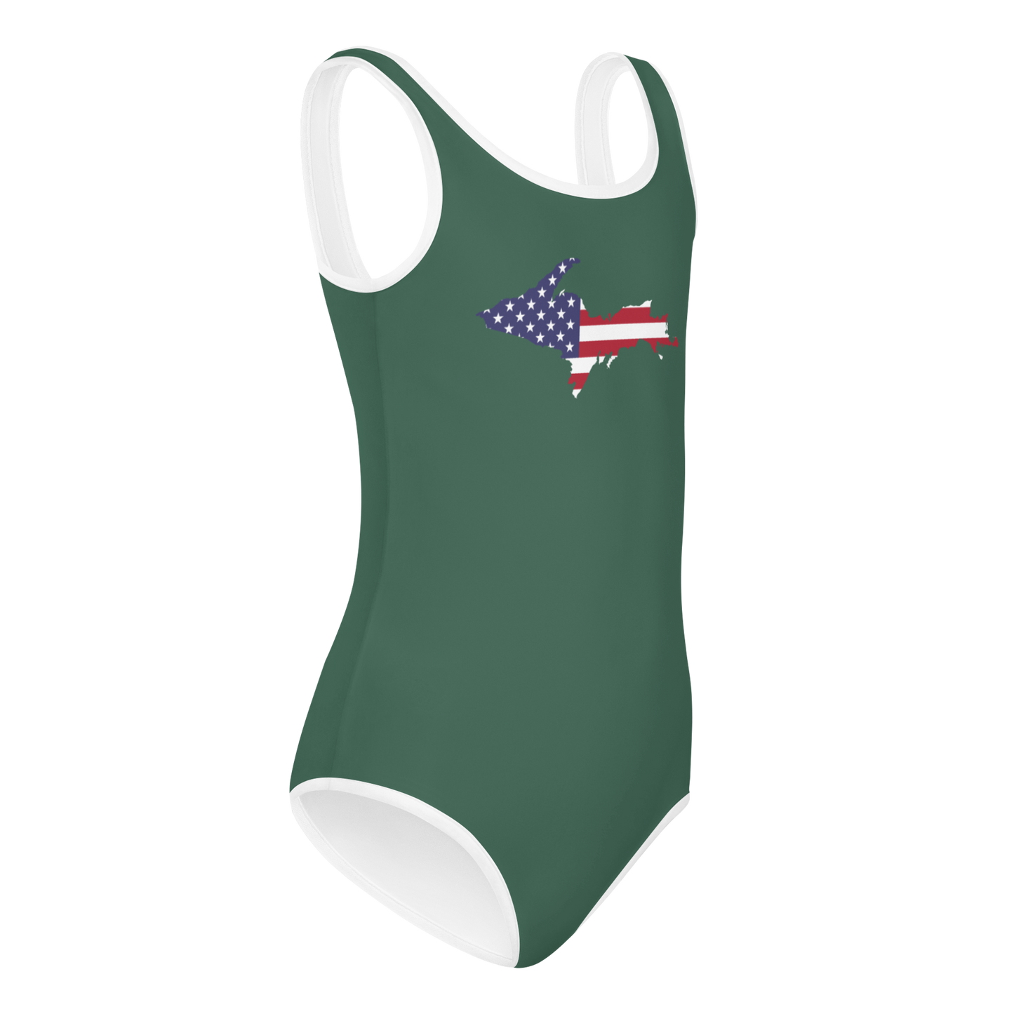 Michigan Upper Peninsula Toddler Swimsuit (w/ UP USA Flag) | Ginger Ale Green