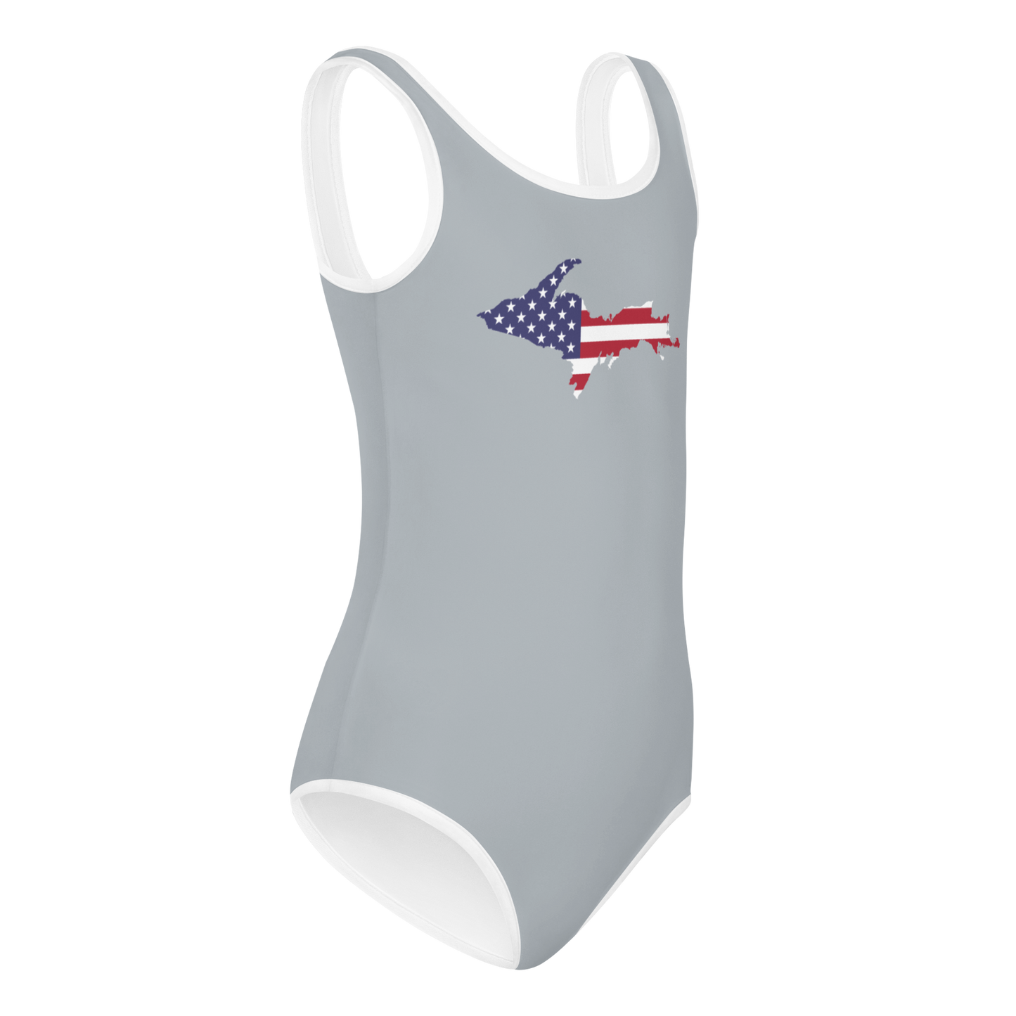 Michigan Upper Peninsula Toddler Swimsuit (w/ UP USA Flag) | Silver