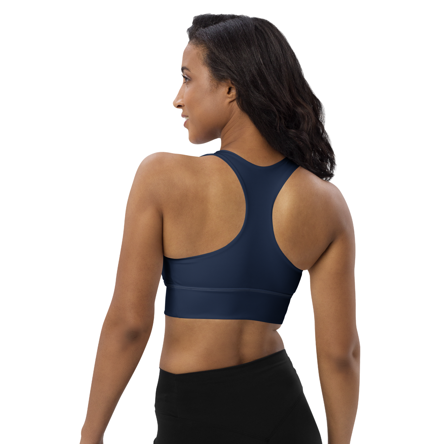 Michigan Upper Peninsula Longline Sports Bra (w/ UP USA Flag Outline) | Navy