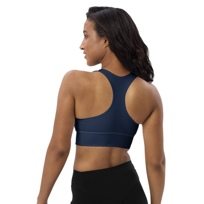 Michigan Upper Peninsula Longline Sports Bra (w/ UP USA Flag Outline) | Navy