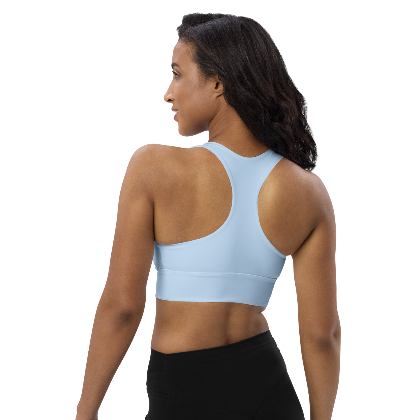 Michigan Upper Peninsula Longline Sports Bra (w/ UP USA Flag) | Light Blue