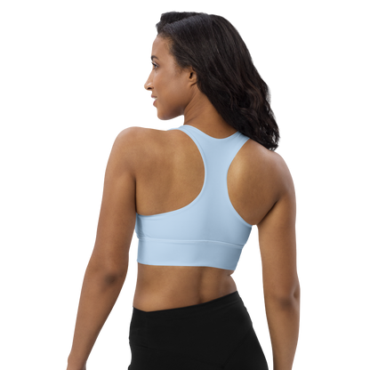 Michigan Upper Peninsula Longline Sports Bra (w/ UP USA Flag) | Light Blue