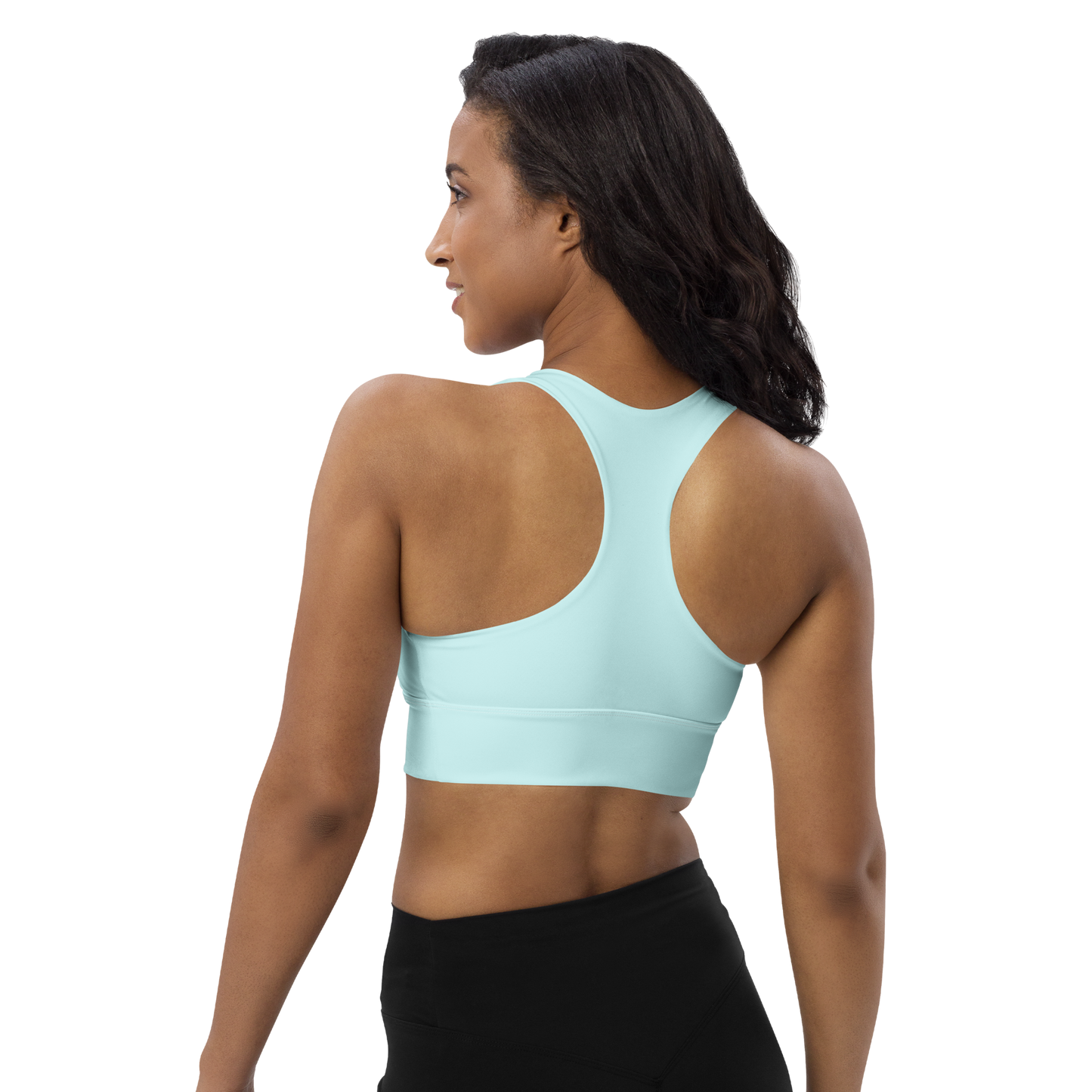 Michigan Upper Peninsula Longline Sports Bra (w/ UP USA Flag) | Cyan