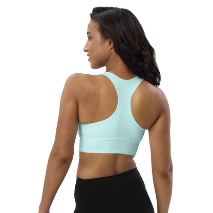 Michigan Upper Peninsula Longline Sports Bra (w/ UP USA Flag) | Cyan