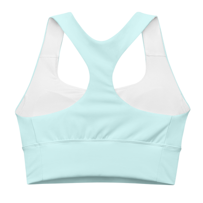 Michigan Upper Peninsula Longline Sports Bra (w/ UP USA Flag) | Cyan