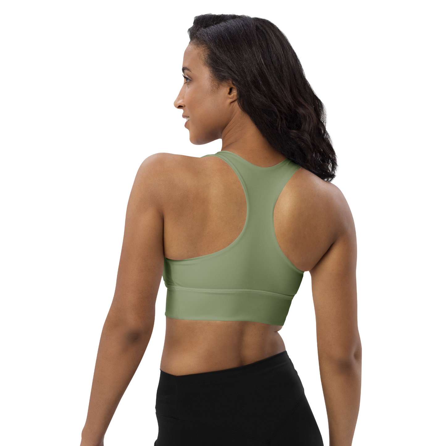 Michigan Upper Peninsula Longline Sports Bra (w/ UP USA Flag) | Beachgrass Green