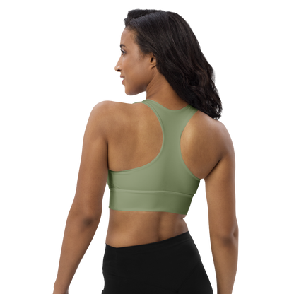 Michigan Upper Peninsula Longline Sports Bra (w/ UP USA Flag) | Beachgrass Green