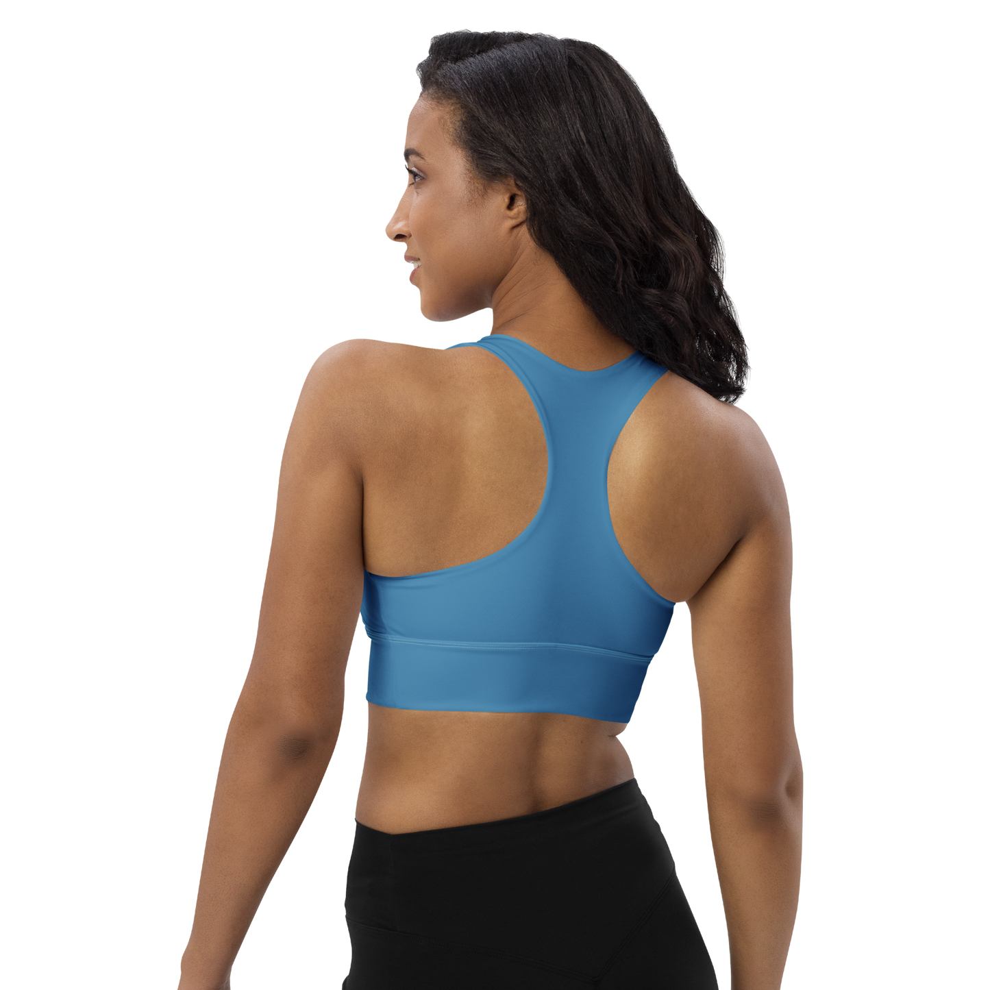 Michigan Upper Peninsula Longline Sports Bra (w/ UP USA Flag) | Lake Michigan Blue