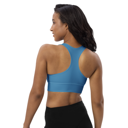 Michigan Upper Peninsula Longline Sports Bra (w/ UP USA Flag) | Lake Michigan Blue