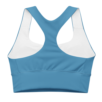 Michigan Upper Peninsula Longline Sports Bra (w/ UP USA Flag) | Lake Michigan Blue