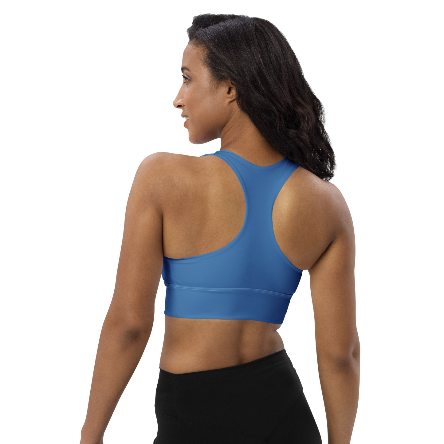 Michigan Upper Peninsula Longline Sports Bra (w/ UP USA Flag) | Lake Superior Blue