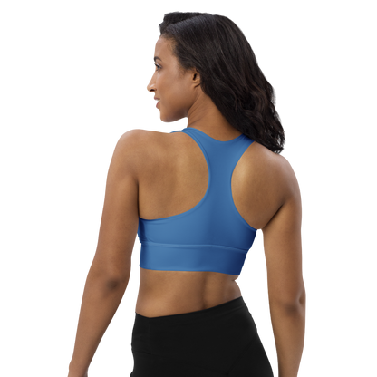 Michigan Upper Peninsula Longline Sports Bra (w/ UP USA Flag) | Lake Superior Blue