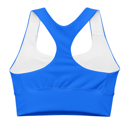 Michigan Upper Peninsula Longline Sports Bra (w/ UP USA Flag) | Motor Town Blue