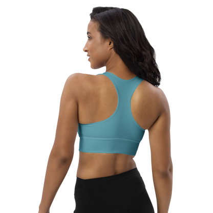 Michigan Upper Peninsula Longline Sports Bra (w/ UP USA Flag) | Lake Huron Blue