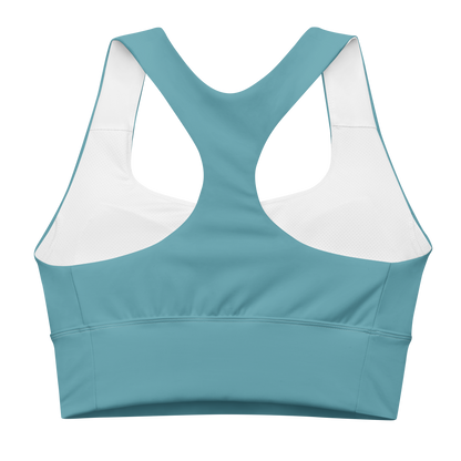 Michigan Upper Peninsula Longline Sports Bra (w/ UP USA Flag) | Lake Huron Blue