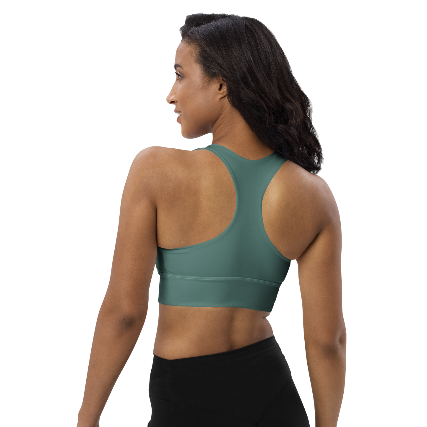 Michigan Upper Peninsula Longline Sports Bra (w/ UP USA Flag) | Copper Green