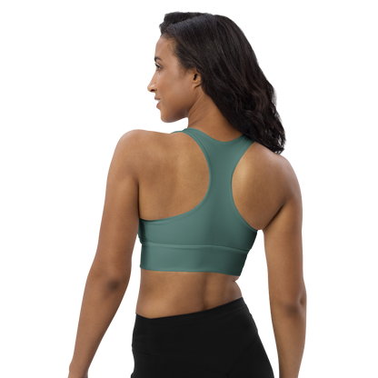 Michigan Upper Peninsula Longline Sports Bra (w/ UP USA Flag) | Copper Green