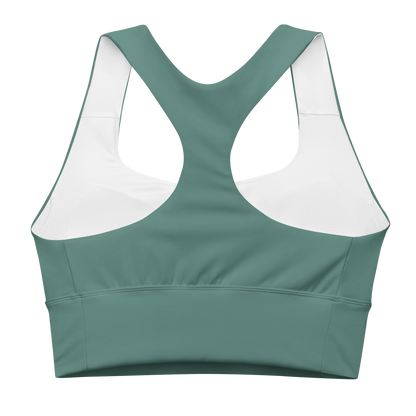 Michigan Upper Peninsula Longline Sports Bra (w/ UP USA Flag) | Copper Green