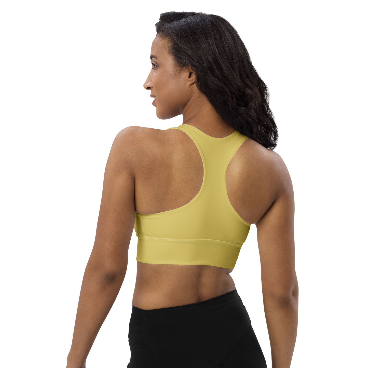 Michigan Upper Peninsula Longline Sports Bra (w/ UP USA Flag) | Plum Yellow