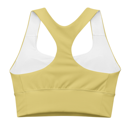 Michigan Upper Peninsula Longline Sports Bra (w/ UP USA Flag) | Plum Yellow