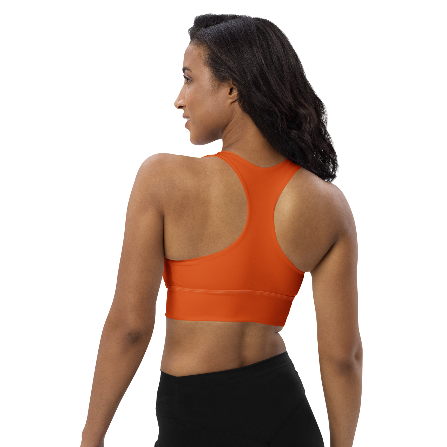 Michigan Upper Peninsula Longline Sports Bra (w/ UP USA Flag) | Maple Leaf Orange