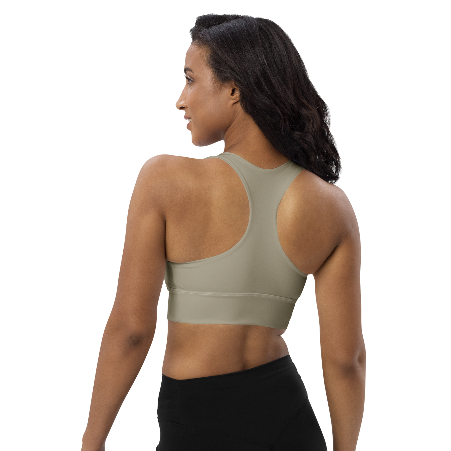 Michigan Upper Peninsula Longline Sports Bra (w/ UP USA Flag) | Petoskey Stone Beige