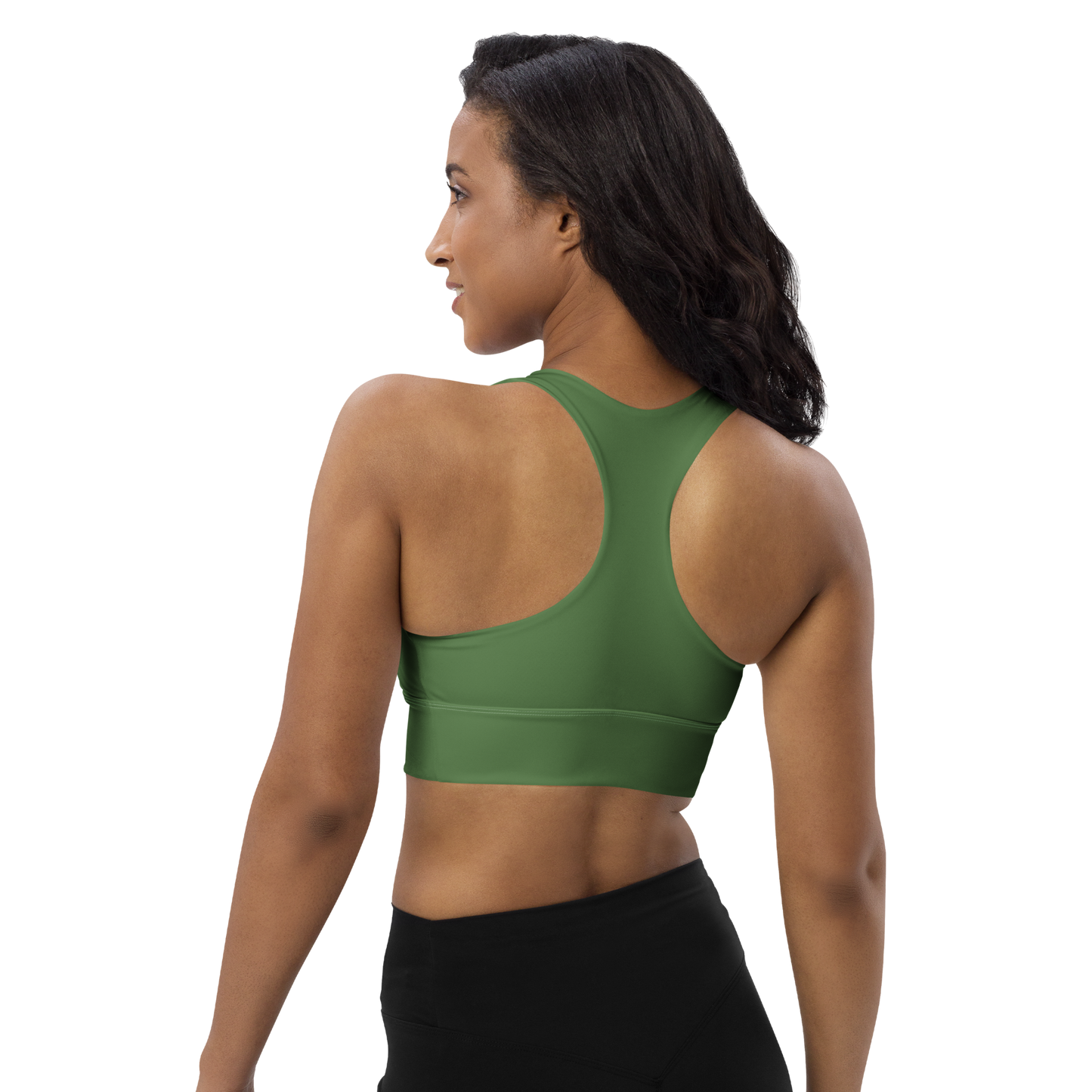 Michigan Upper Peninsula Longline Sports Bra (w/ UP USA Flag) | Pine Green