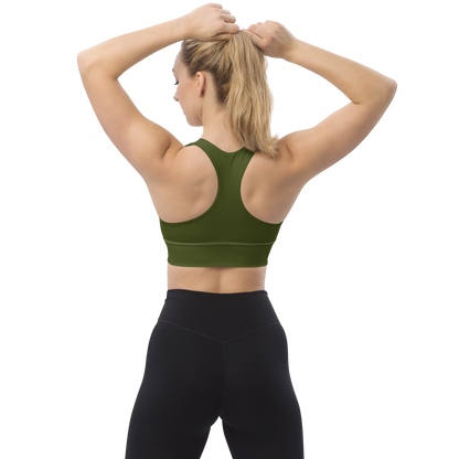 Michigan Upper Peninsula Longline Sports Bra (w/ UP USA Flag) | Army Green