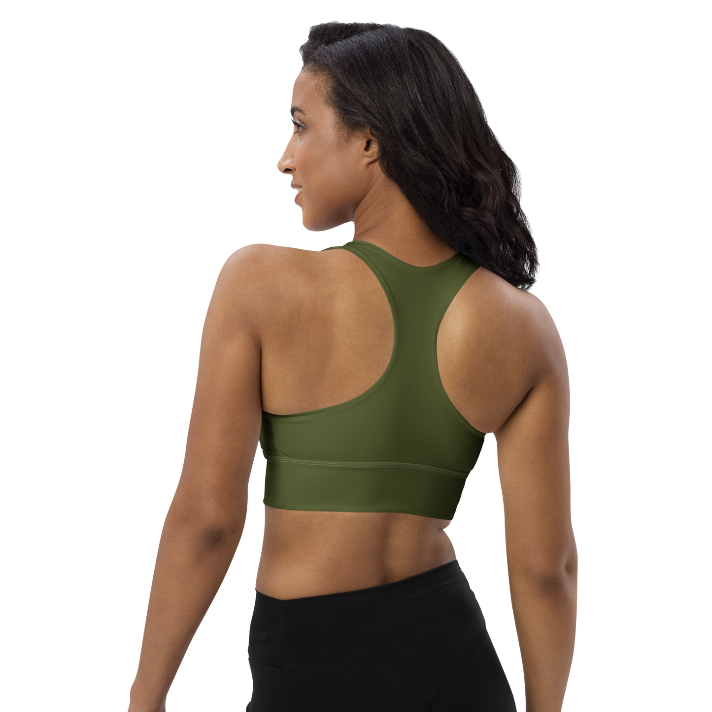 Michigan Upper Peninsula Longline Sports Bra (w/ UP USA Flag) | Army Green