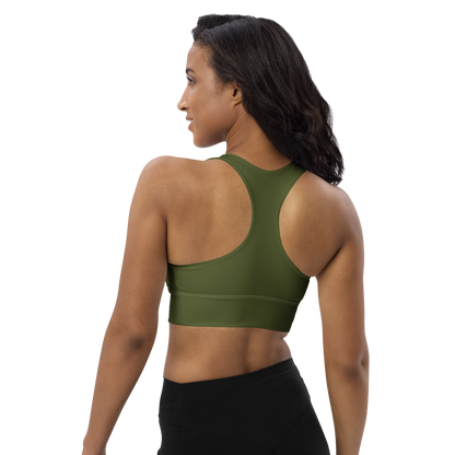 Michigan Upper Peninsula Longline Sports Bra (w/ UP USA Flag) | Army Green