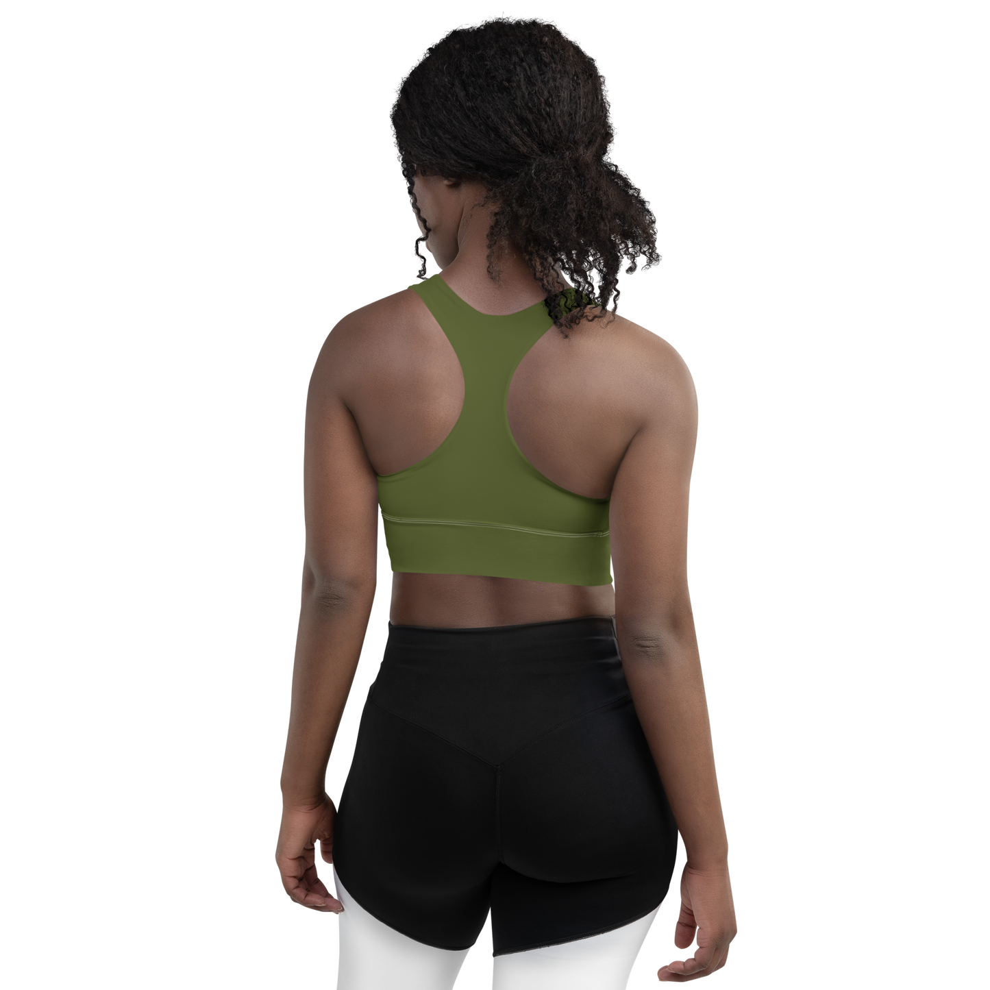 Michigan Upper Peninsula Longline Sports Bra (w/ UP USA Flag) | Army Green