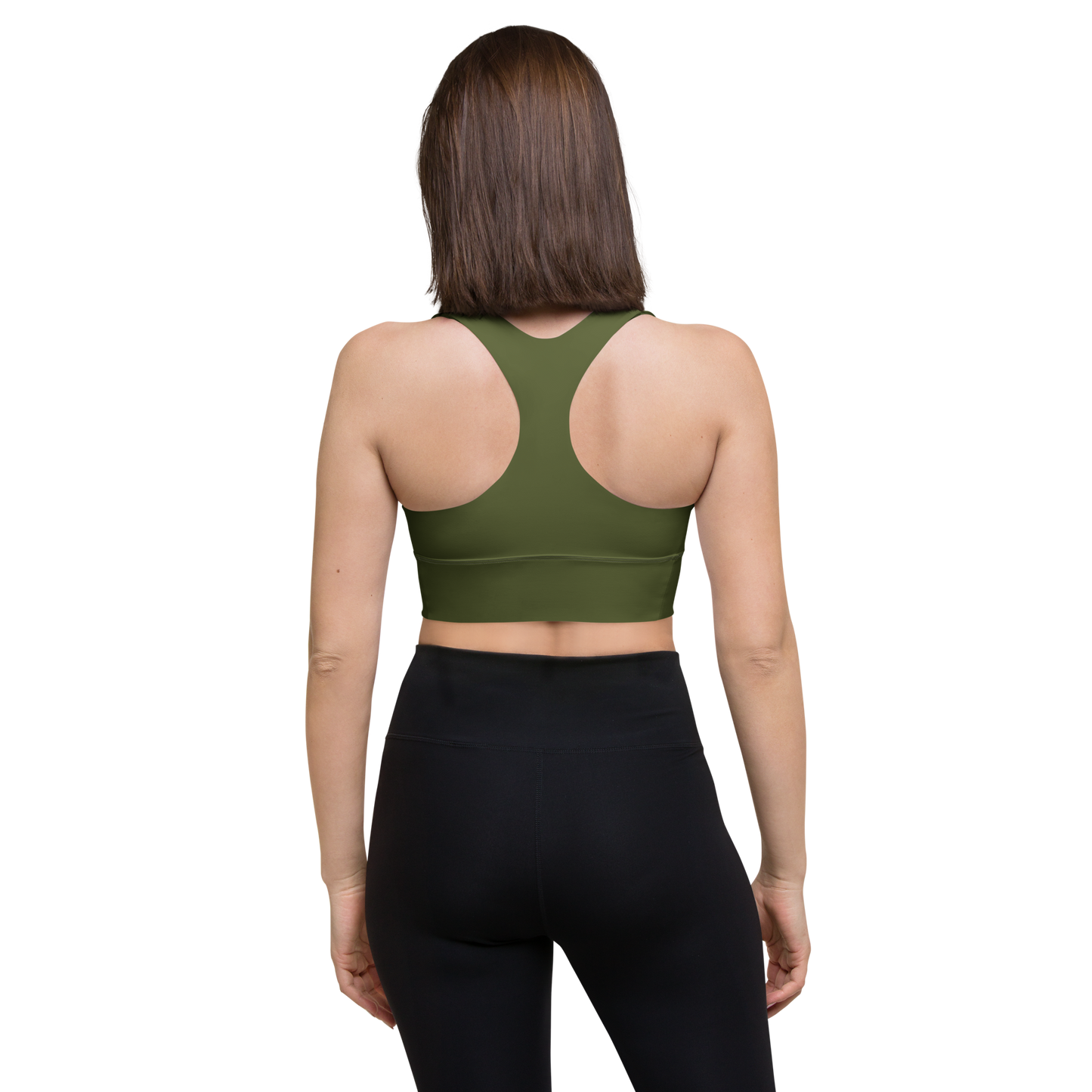 Michigan Upper Peninsula Longline Sports Bra (w/ UP USA Flag) | Army Green