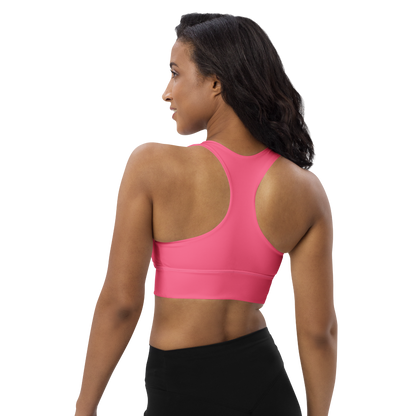 Michigan Upper Peninsula Longline Sports Bra (w/ UP USA Flag) | Rhodochrosite Pink