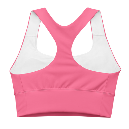 Michigan Upper Peninsula Longline Sports Bra (w/ UP USA Flag) | Rhodochrosite Pink