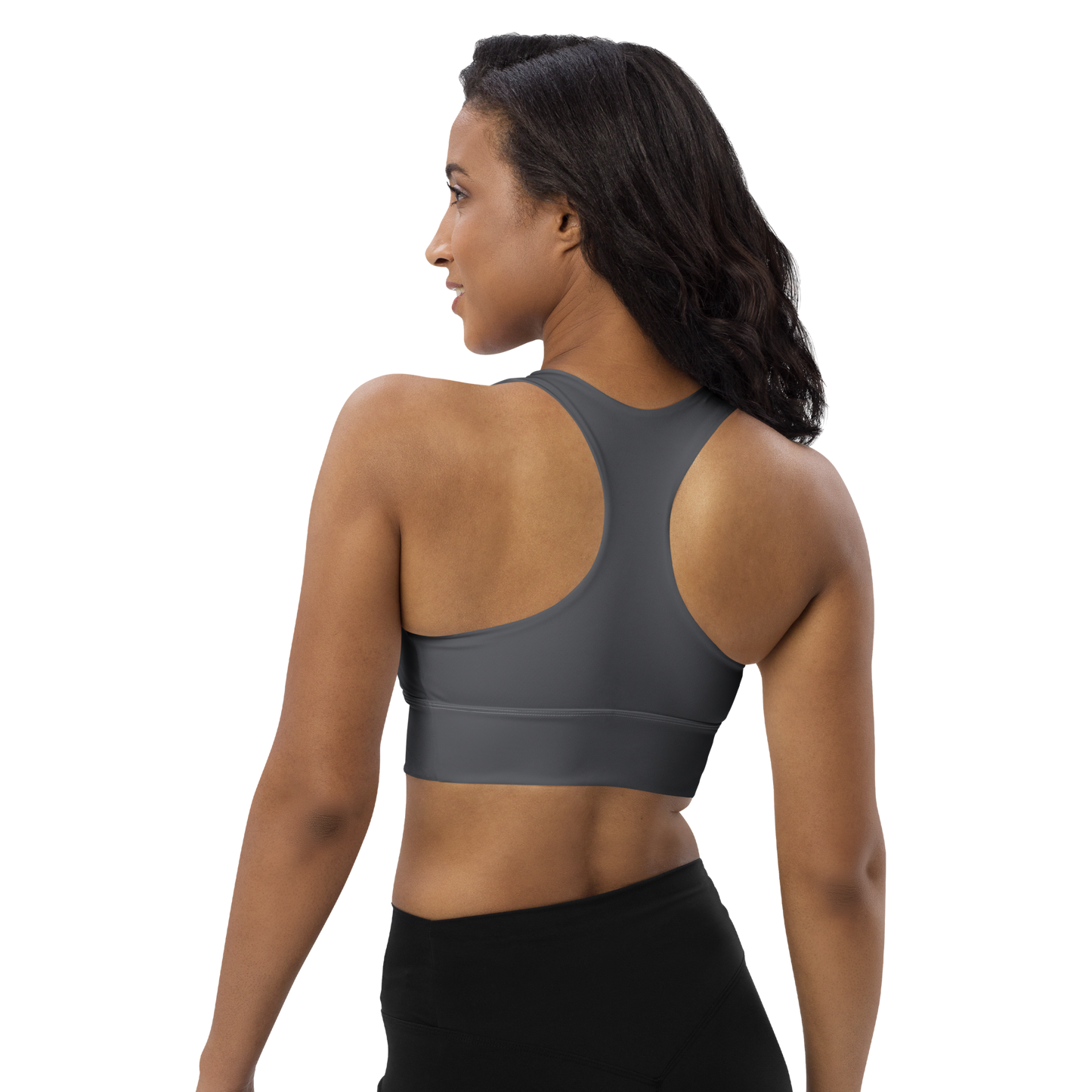 Michigan Upper Peninsula Longline Sports Bra (w/ UP USA Flag) | Iron Ore Grey