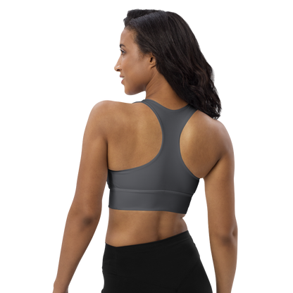 Michigan Upper Peninsula Longline Sports Bra (w/ UP USA Flag) | Iron Ore Grey