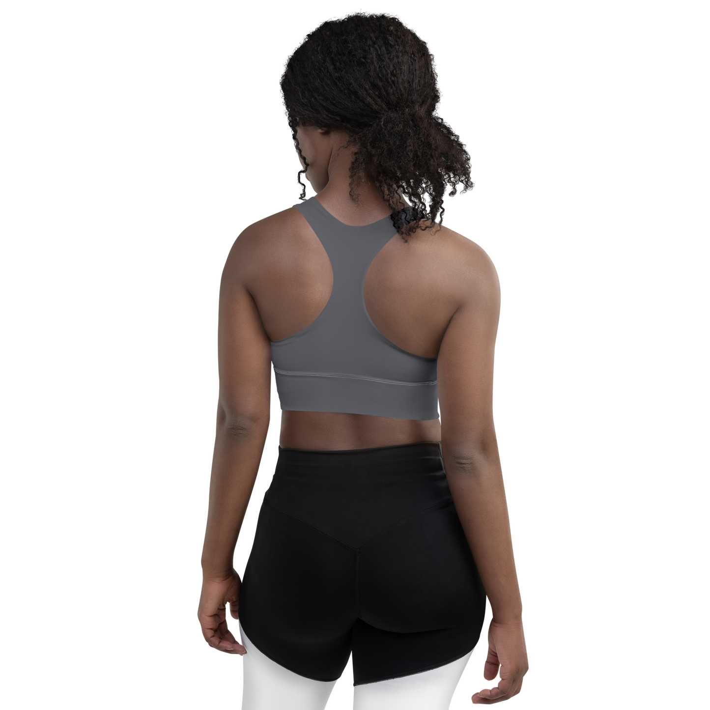 Michigan Upper Peninsula Longline Sports Bra (w/ UP USA Flag) | Iron Ore Grey