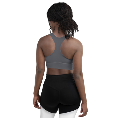 Michigan Upper Peninsula Longline Sports Bra (w/ UP USA Flag) | Iron Ore Grey