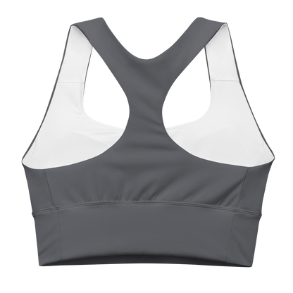 Michigan Upper Peninsula Longline Sports Bra (w/ UP USA Flag) | Iron Ore Grey