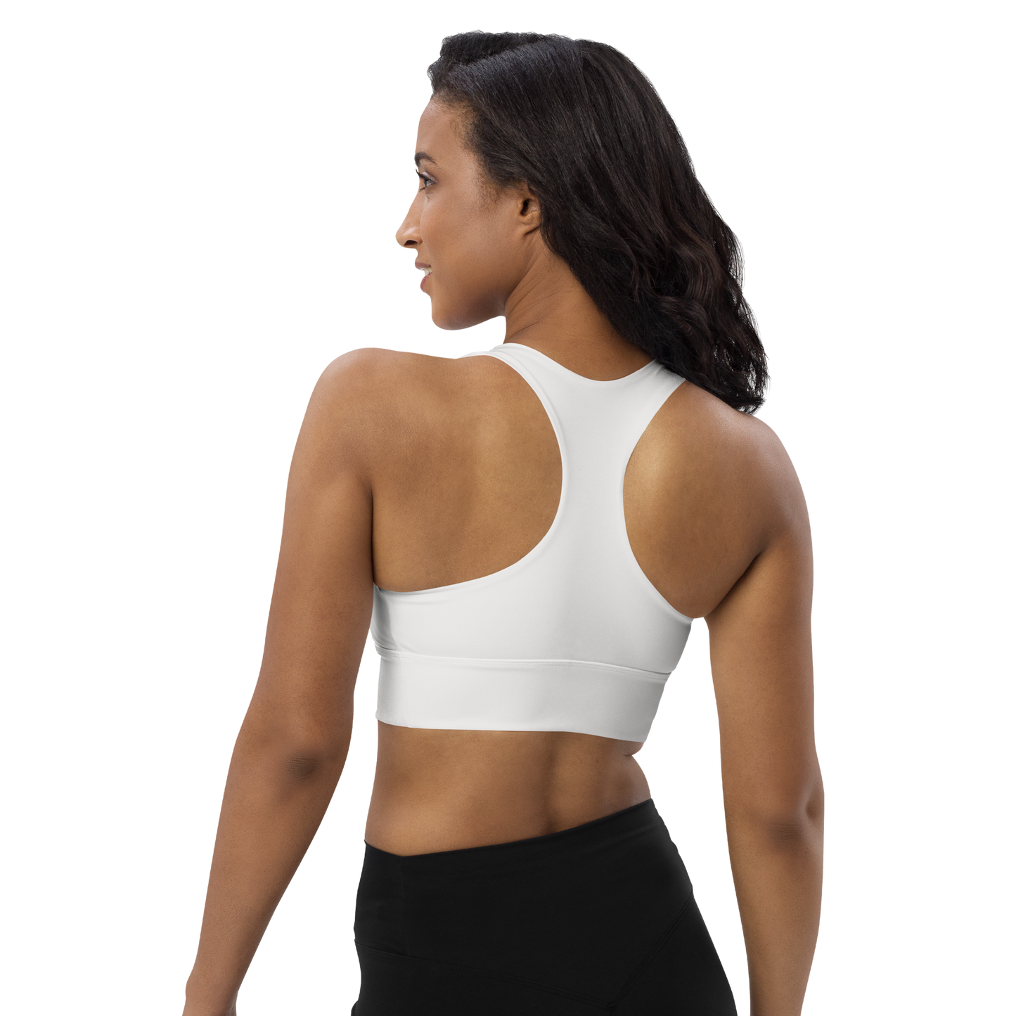 Michigan Upper Peninsula Longline Sports Bra (w/ UP USA Flag) | Birch Bark White