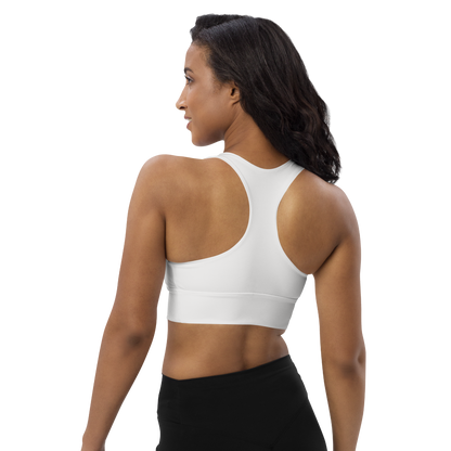 Michigan Upper Peninsula Longline Sports Bra (w/ UP USA Flag) | Birch Bark White