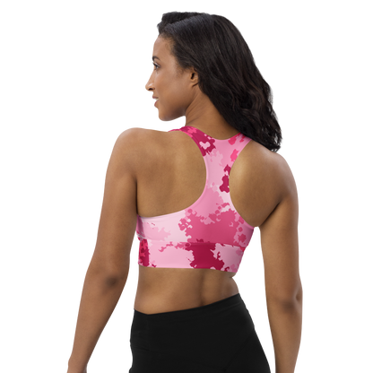 Michigan Upper Peninsula Longline Sports Bra (w/ UP USA Flag) | Pink Camo