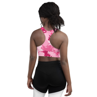 Michigan Upper Peninsula Longline Sports Bra (w/ UP USA Flag) | Pink Camo