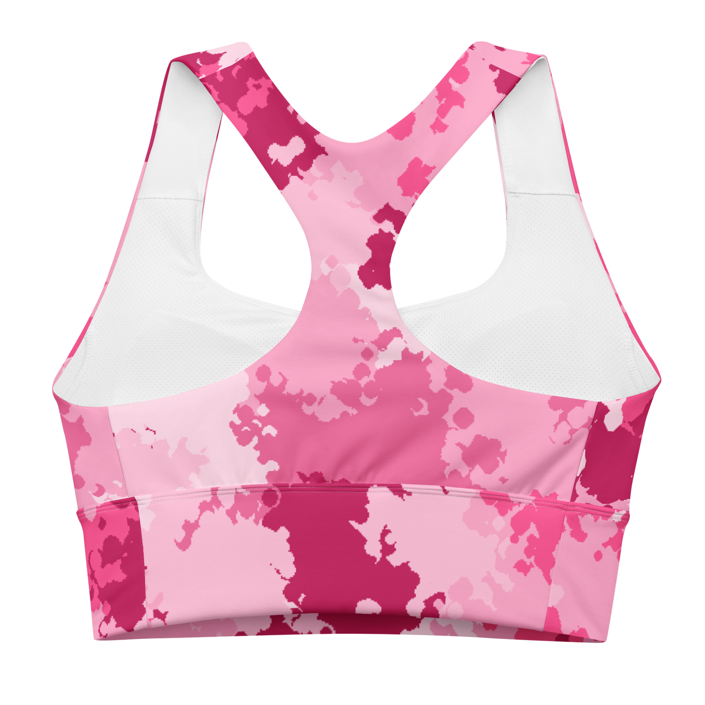 Michigan Upper Peninsula Longline Sports Bra (w/ UP USA Flag) | Pink Camo