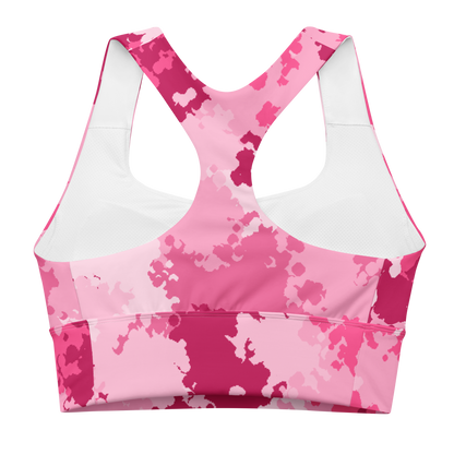 Michigan Upper Peninsula Longline Sports Bra (w/ UP USA Flag) | Pink Camo