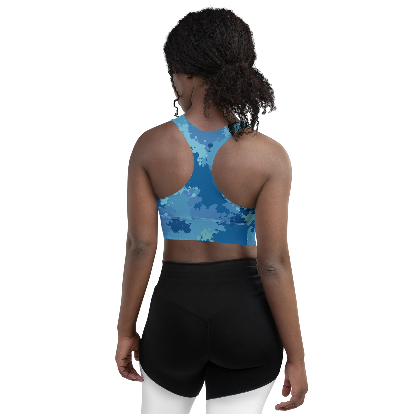 Michigan Upper Peninsula Longline Sports Bra (w/ UP USA Flag) | Great Lakes Camo