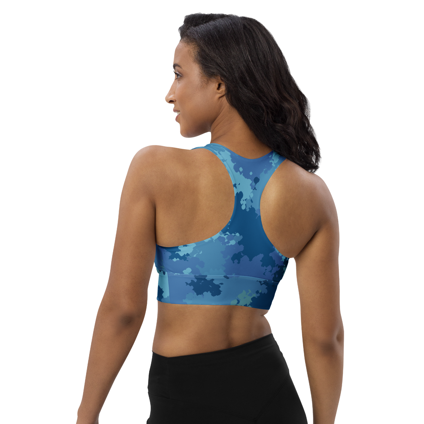 Michigan Upper Peninsula Longline Sports Bra (w/ UP USA Flag) | Great Lakes Camo