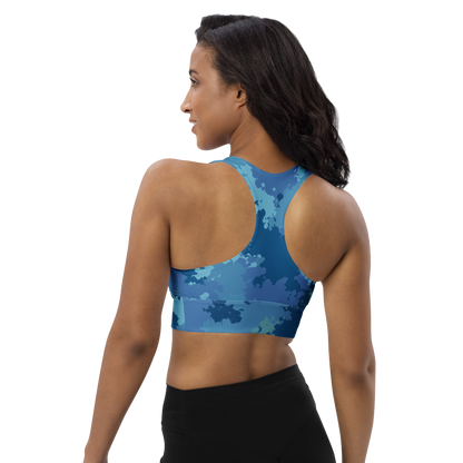 Michigan Upper Peninsula Longline Sports Bra (w/ UP USA Flag) | Great Lakes Camo